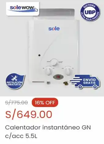 Sole Solewow Calentador Instantáneo GN c/acc 5.5L oferta