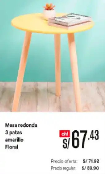 Promart Mesa Redonda 3 Patas Amarillo Floral oferta