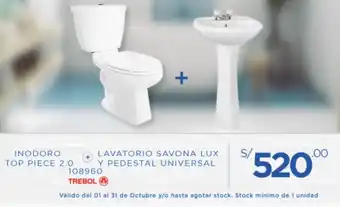Cassinelli Inodoro Top Piece 2.0 + Lavatorio Savona Lux y Pedestal Universal oferta