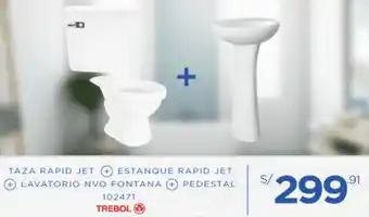 Cassinelli Taza Rapid Jet + Estanque Rapid Jet + Lavatorio NVO Fontana + Pedestal oferta