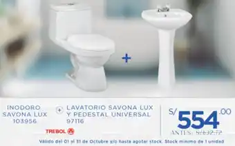 Cassinelli Inodoro Savona Lux + Lavatorio Savona Lux y Pedestal Universal oferta