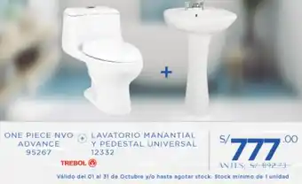 Cassinelli One Piece NVO Advance + Lavatorio Manantial y Pedestal Universal oferta