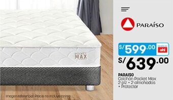 Plaza Vea Paraíso Colchón Pocket Max 2plz + 2 Almohados Protector oferta