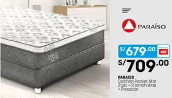 Plaza Vea Paraíso Colchón Pocket Star 2plz + 2 Almohadas + Protector oferta