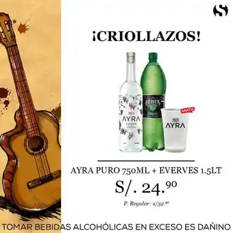 Sumon Licores Pisco ayra 750ml + evervess 1.5lt + vaso oferta