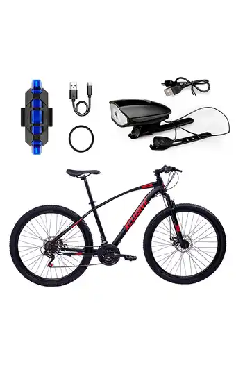 Tiendas EFE Bicicleta xclusive acero aro 27.5 negro disco mecánico + kit de luces delantera negro y trasera azul oferta