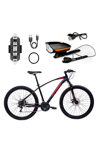 Tiendas EFE Bicicleta xclusive acero aro 27.5 negro disco mecánico + kit de luces delantera naranja y trasera blanco oferta