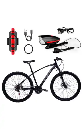 Tiendas EFE Bicicleta xclusive acero aro 29 negro disco mecánico + kit de luces delantera rojo y trasera rojo oferta