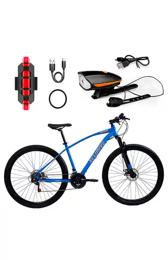 Tiendas EFE Bicicleta xclusive acero aro 29 azul disco mecánico + kit de luces delantera naranja y trasera rojo oferta