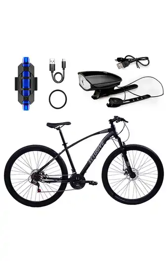 Tiendas EFE Bicicleta xclusive acero aro 29 negro disco mecánico + kit de luces delantera negro y trasera azul oferta