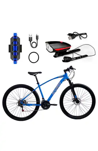 Tiendas EFE Bicicleta xclusive acero aro 29 azul disco mecánico + kit de luces delantera rojo y trasera azul oferta
