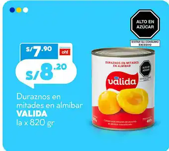 Plaza Vea Valida Durazno en mitades en almibar la x 820gr oferta