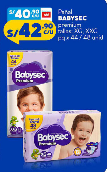 Plaza Vea Babysec Pañal premium tallas: XG, XXG pq x 44 / 48 unid oferta