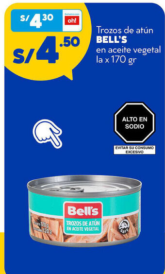 Plaza Vea Bell's Trozos de atun en aceite vegetal la x 170gr oferta