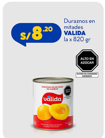 Plaza Vea Valida Durazno en mitades la x 820gr oferta