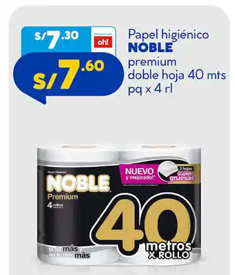 Plaza Vea Noble Papel Higienico premium doble hoja 40 mts pq x 4 rl oferta