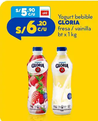Plaza Vea Gloria Yogurt bebible fresa / vainilla bt x 1 kg oferta