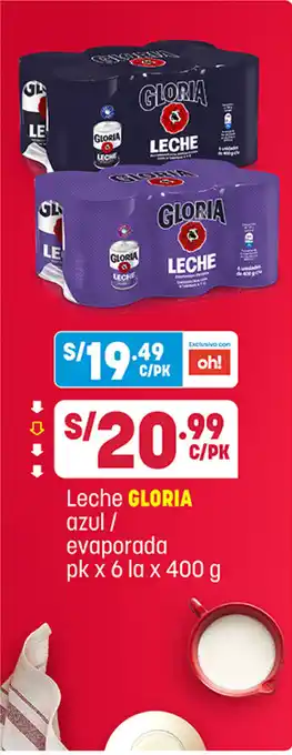 Plaza Vea Gloria Leche azul / evaporada pk x 6 la x 400g oferta