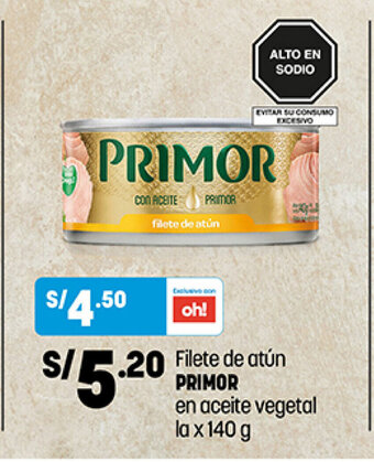 Plaza Vea Primor Filete de atun en aceite vegetal la x 140g oferta