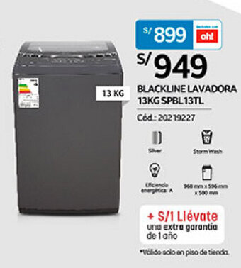 Plaza Vea Blackline Lavadora 13kg SPBL13TL oferta