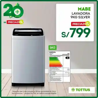 Tottus Mabe Lavadora 9 kg Silver oferta