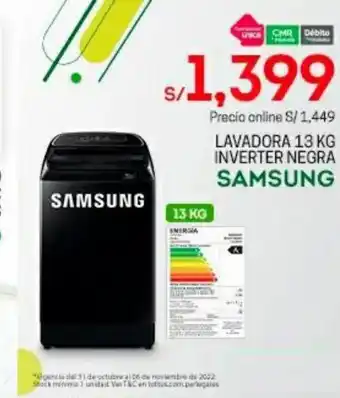Tottus Samsung Lavadora 13kg Inverter Negra oferta