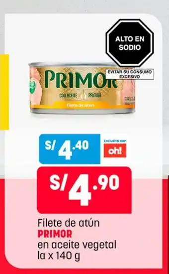 Plaza Vea Primor Filete de Atun en aceite vegetal la x 140g oferta