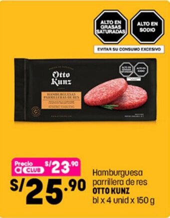 Plaza Vea Otto Kunz Hamburguesa Parrillera de res bl x 4 unid x 150g oferta