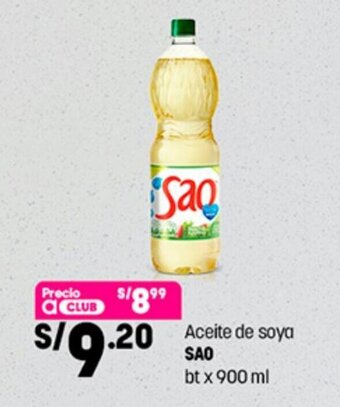 Plaza Vea Sao Aceite de soya bt x 900 ml oferta