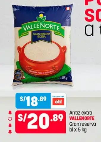 Plaza Vea Vallenorte Arroz extra Gran reserva bl x 5 kg oferta