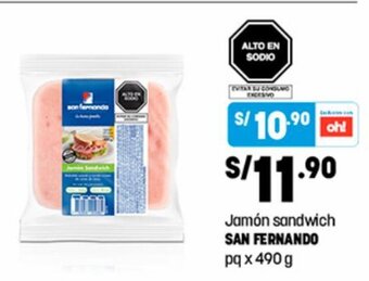 Plaza Vea San Fernando Jamon Sandwich pq x 490g oferta