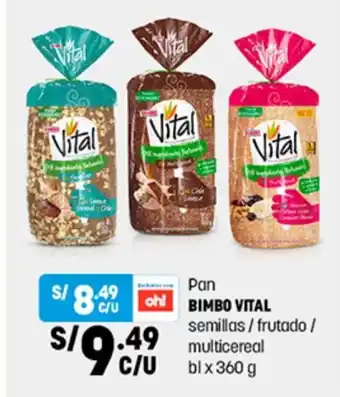 Plaza Vea Bimbo Vital Pan Semillas / frutado / Multicereal bl x 360g oferta