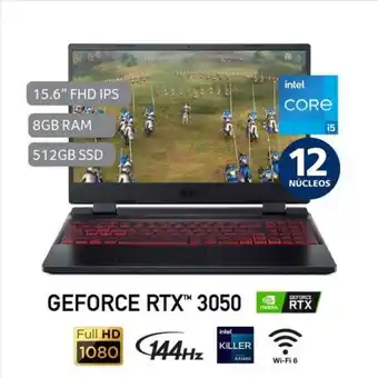 Hiraoka Laptop gamer acer an515-58-54rn 15.6" intel core i5-12500h 512gb ssd 8gb ram oferta