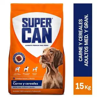 Tottus Comida para perros supercan adultos medianas y grandes sabor carne y cereales 15 kg oferta