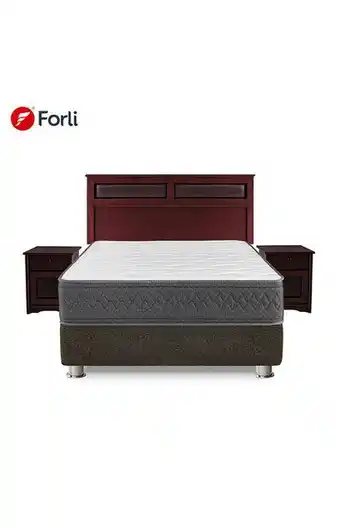 Tiendas EFE Juego de dormitorio forli capella superside 2 plazas + colchón + box tarima + cabecera + velador + protector + almohada oferta