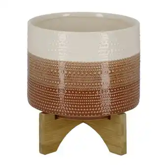 Casaideas Maceta cerámica con soporte de bambú 20,2x23 cm oferta