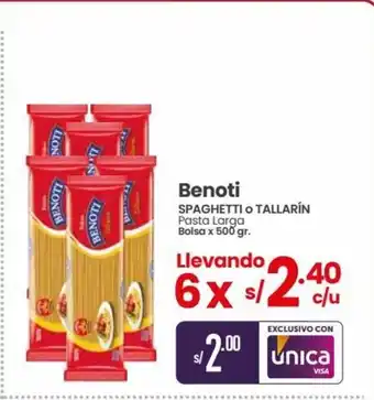 Vega Benoti Spaghetti o Tallarin Pasta Larga Bolsa x 500gr oferta