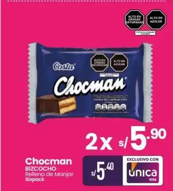 Vega Chocman Bizcocho Relleno de Manjar Sixpack oferta