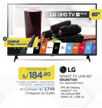 El Gallo Más Gallo LG Smart TV UHD 65 SKU. 88060986784S7 oferta