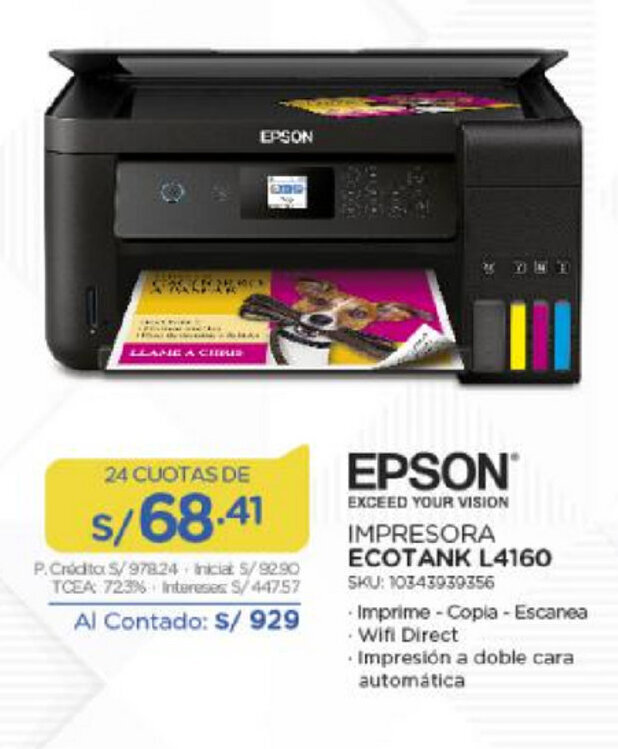 Epson Ecotank L4160 SKU. 10343939356 oferta en El Gallo Más Gallo
