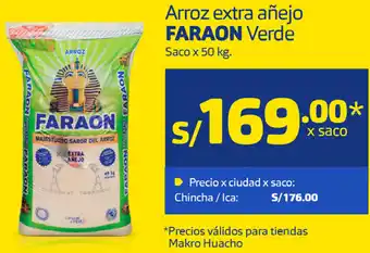 Plaza Vea Arroz Extra Añejo Faraon Verde Saco x 50kg oferta