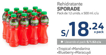 Plaza Vea Rehidratante Sporade Pack de 12 Unids x 500ml oferta