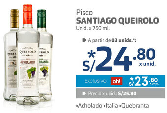 Plaza Vea Pisco Santiago Queirolo 750ml oferta