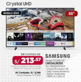 Carsa Smart tv uhd 55" UN55AU8000 SKU: 8806092055605 oferta