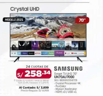 Carsa Smart tv uhd 70" UN70AU7000 SKU: 8806092058729 oferta