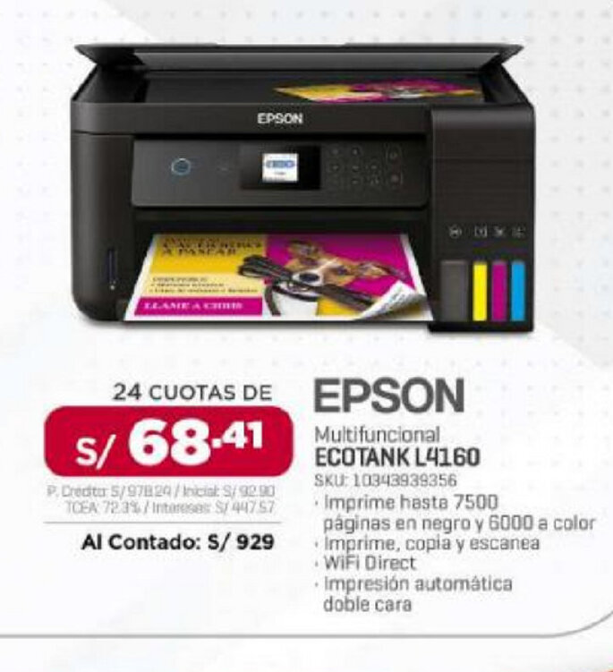 Multifuncional ECOTANK L4160 SKU: 10343939356 oferta en Carsa