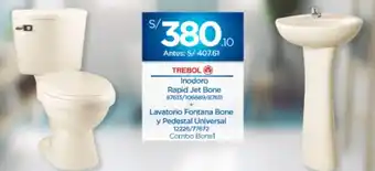 Cassinelli Trebol Inodoro Rapid Jet Bone + Lavatorio Fontana Bone y Pedestal Universal oferta