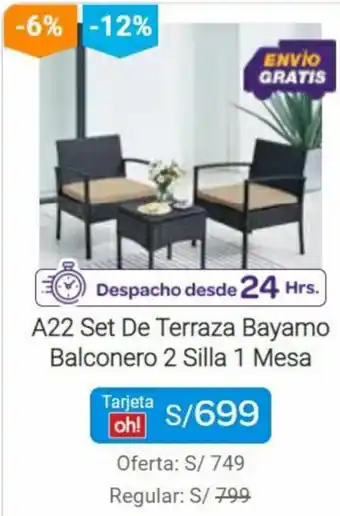 Promart A22 Set de Terraza Tayamo Balconero 2 Silla 1 Mesa oferta