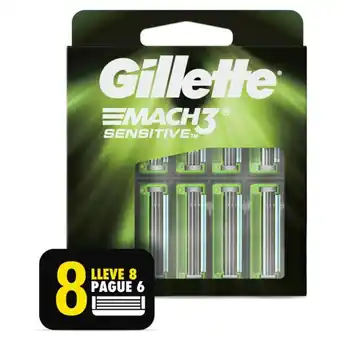 Tottus Gillette mach sensitive repuestos de afeitar con aloe 8 unidades oferta