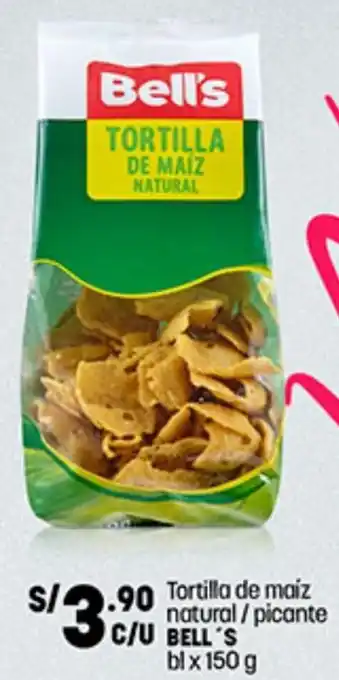 Plaza Vea Tortilla de Maíz Natural/Picante Bell's 150g oferta